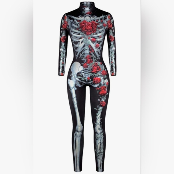 Pants - Beautiful Gothic Skeleton and Roses Bodysuit